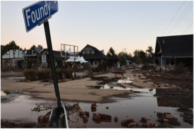 Cidade de Asheville, na Carolina do Norte, no dia 2 de Outubro de 2024, após a passagem do furacão Helene.