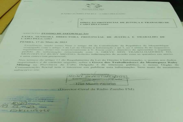 Cabo Delgado: Leia as perguntas que a Directora dos Serviços Provinciais de Justiça e Trabalho recusa responder sobre a Greve dos Trabalhadores da MRM