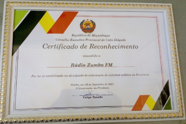 Cabo Delgado: Rádio Zumbo FM distinguido pelo governo de Cabo Delgado